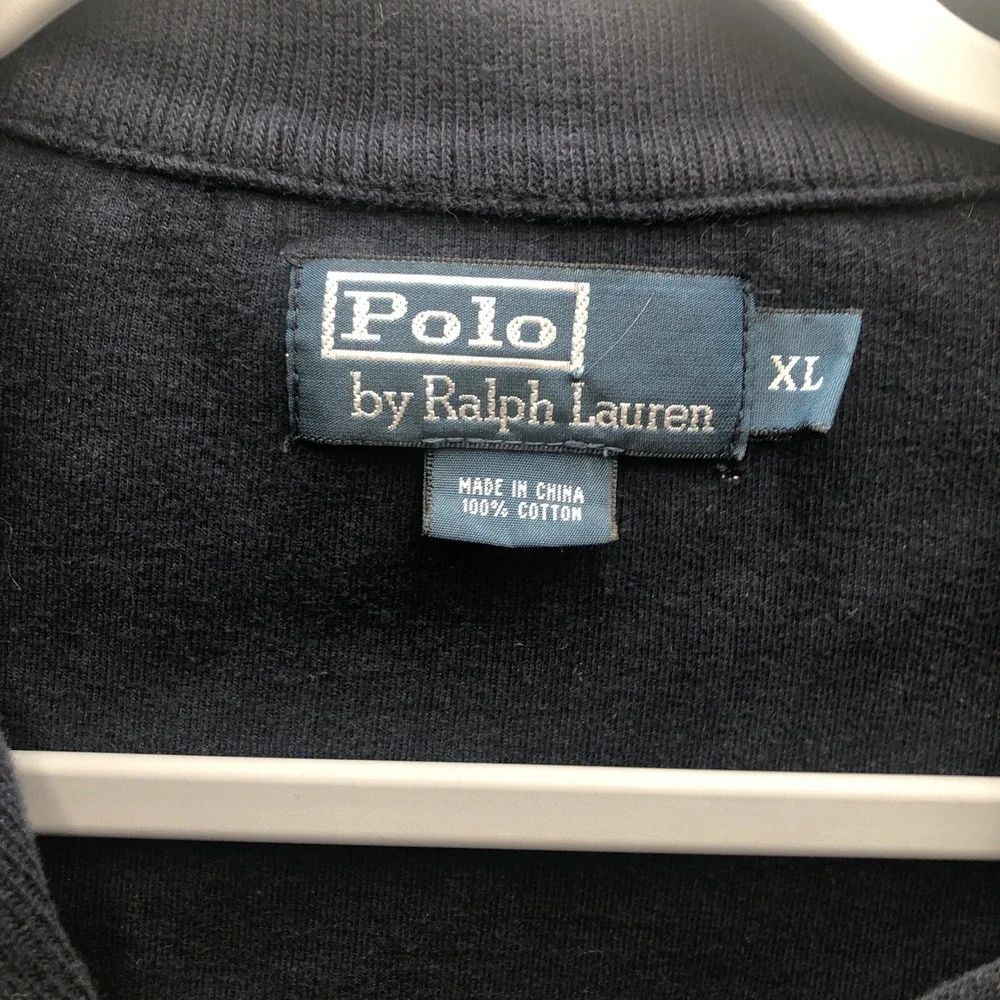 Polo By Ralph Lauren Quarter Zipper Sweater Thick Warm Cotton Navy Blue Red Logo